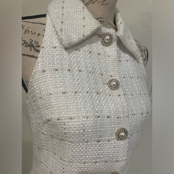 Hutch Cream Tweed Button-Up Mini Dress – Effortlessly Stylish with pearl buttons - Picture 9 of 10